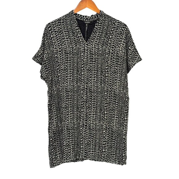 Marimekko Black Cream Artsy Tunic Top Abstract Print Short Sleeve V-Neck Size S - Picture 1 of 6